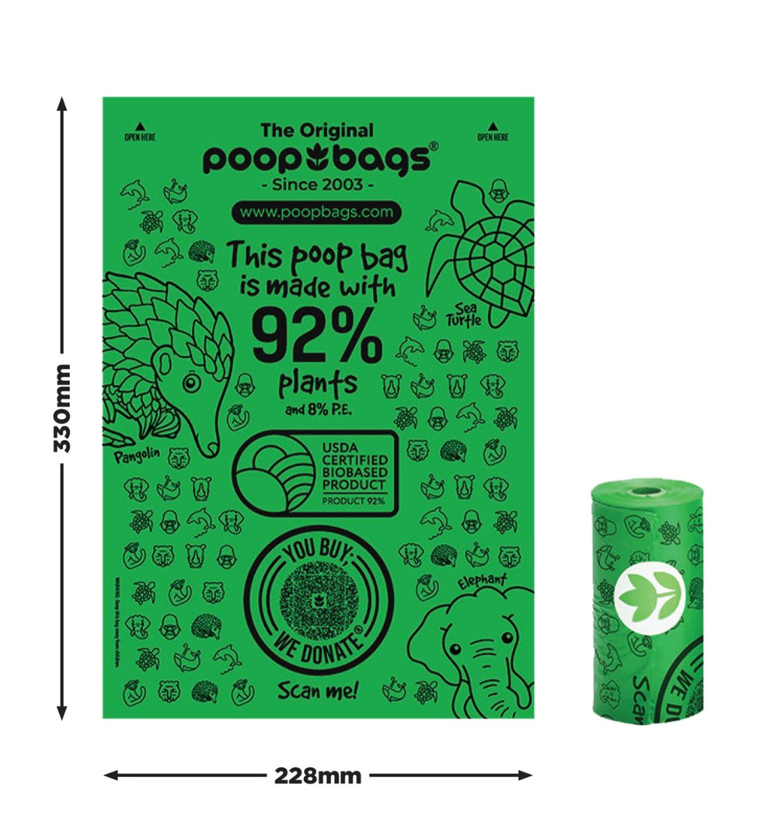 The Original Poop Bags - Plant-based Leash Rolls 15x4
