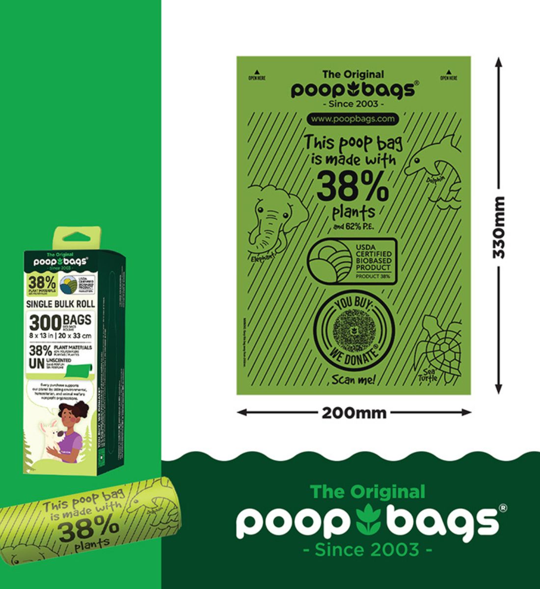 The Original Poop Bags - Bulk Roll Biobased 1x300